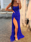 Royal Blue Sequin Sparkly Mermaid Black Girls Slay Elegant Evening Modest Long Prom Dresses PD461