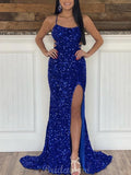 Royal Blue Sequin Sparkly Mermaid Simple Formal Long Prom Dresses, Evening Dress PD416