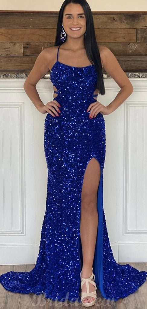 Royal Blue Sequin Sparkly Mermaid Simple Formal Long Prom Dresses, Evening Dress PD416