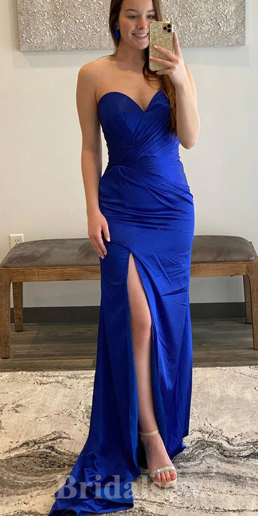 Royal Blue Strapless Mermaid Simple New Elegant Long Party Evening Prom Dresses PD984