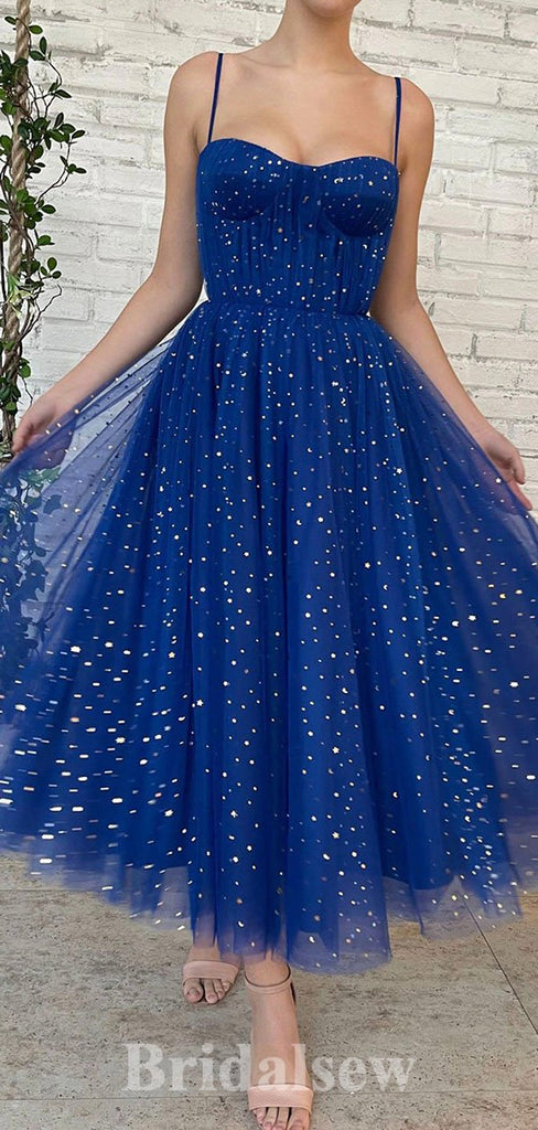 Royal Blue Tulle Spaghetti Straps Short Prom Dresses, A-line Fairy Princess Homecoming Dresses, HD025