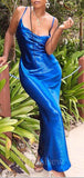 Royal blue Unique Shiny Simple Straps Women Long Evening Party Prom Dresses PD568
