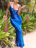 Royal blue Unique Shiny Simple Straps Women Long Evening Party Prom Dresses PD568