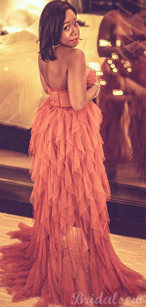 Rust Red Tiered Sweetheart High Low Prom Dresses, Formal Evening Dress bridalsew Rust Red Tiered Sweetheart High Low Prom Dresses, Formal Evening Dress bridalsew