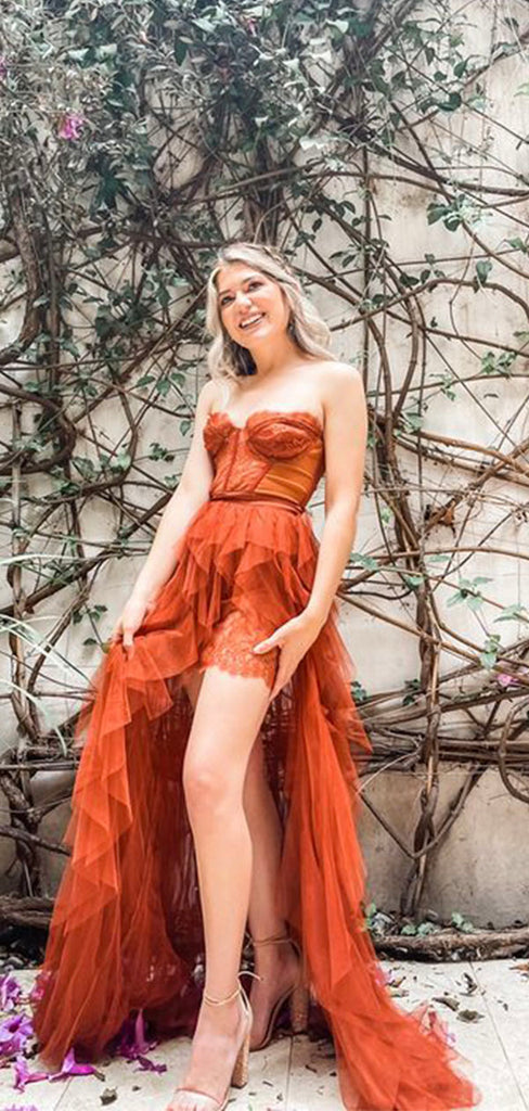 Rust Red Tiered Sweetheart High Low Prom Dresses, Formal Evening Dress bridalsew Rust Red Tiered Sweetheart High Low Prom Dresses, Formal Evening Dress bridalsew