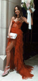 Rust Red Tiered Sweetheart High Low Prom Dresses, Formal Evening Dress PD266
