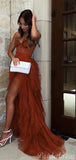 Rust Red Tiered Sweetheart High Low Prom Dresses, Formal Evening Dress PD266