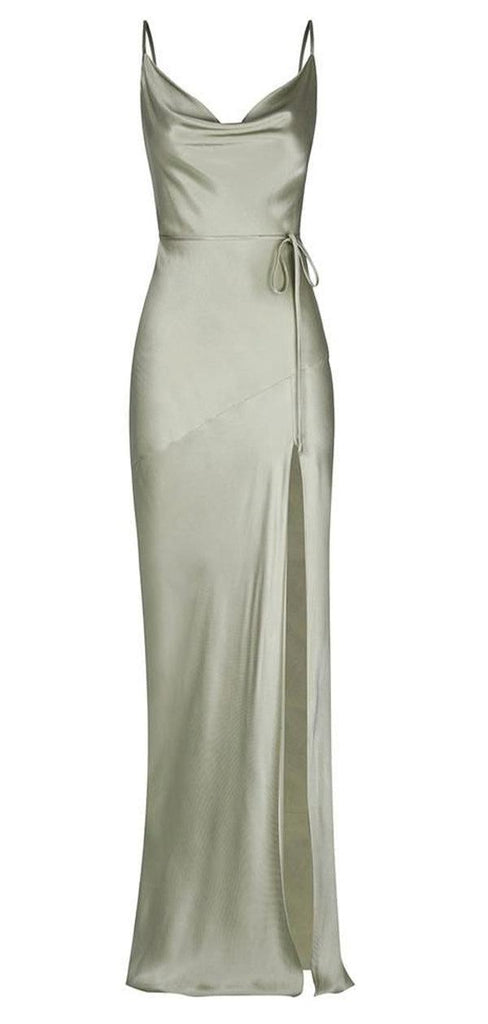 Sage Green Simple Spaghetti Straps New Plus Size Elegant Long Formal Bridesmaid Dresses BD211