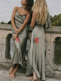 Sage Green Simple Spaghetti Straps New Plus Size Elegant Long Formal Bridesmaid Dresses BD211