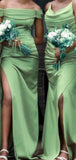 Sage Mermaid Popular Off the Shoulder Plus Size Elegant Long Formal Bridesmaid Dresses BD202