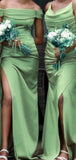 Sage Mermaid Popular Off the Shoulder Plus Size Elegant Long Formal Bridesmaid Dresses BD202