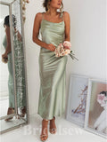 Sage Mermaid Simple Spaghetti Straps Long Prom Dresses, Bridesmaid Dresses PD1094