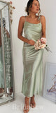 Sage Mermaid Simple Spaghetti Straps Long Prom Dresses, Bridesmaid Dresses PD1094