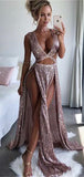 Sequin Sparkly Party Modest Long Prom Dresses, Evening Dresses PD178