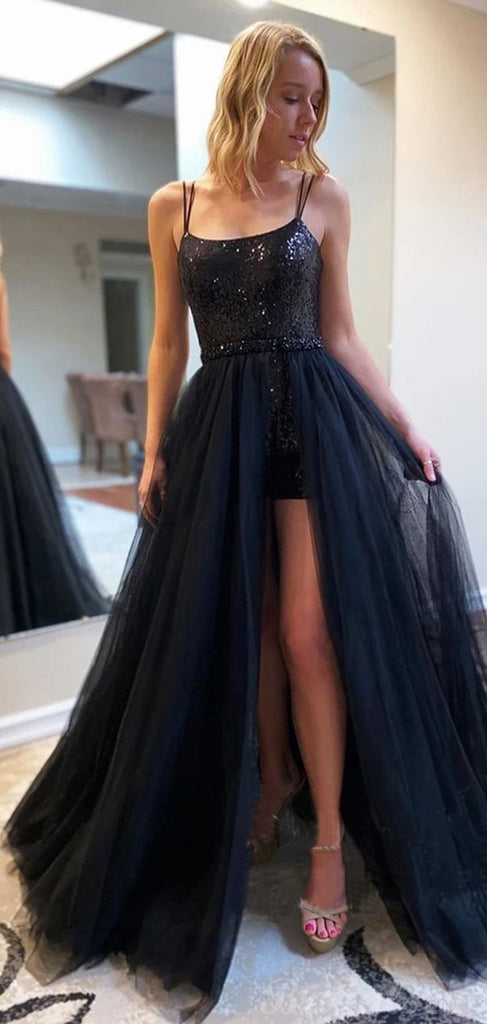 Sequins Short Dress With Detachable Tulle Long Skirt Prom Dresses PD126