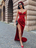 Sexy Mermaid Sweetheart Pink Blue Satin Long Prom Dresses PD027