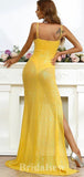 Sexy Yellow Glitter Elegant Unique Mermaid Formal Modest Long Evening Prom Dresses PD1036