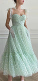 Shiny Fairy Mint Green Tulle Party Gown, Tea-Length Prom Dresses PD086