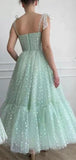 Shiny Fairy Mint Green Tulle Party Gown, Tea-Length Prom Dresses PD086