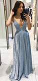 Shiny V-Neck BSequin Long Prom Dresses, EveningDresses PD078