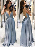 Shiny V-Neck BSequin Long Prom Dresses, EveningDresses PD078