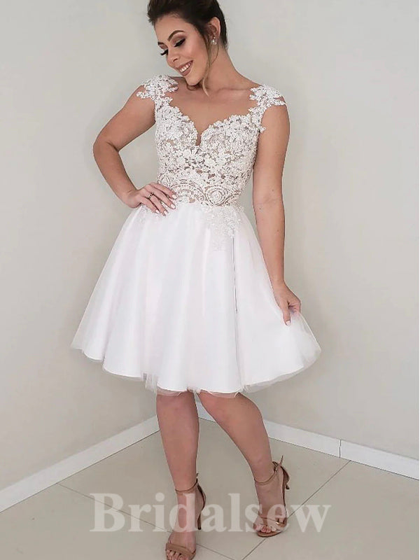 Short Beach Vintage Unique Lace Sleeveless Best New Wedding Dresses WD373