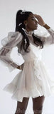 Short Beach Vintage Unique Long Sleeves Wedding Dresses WD009