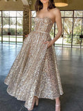 Short Charming Sparkly Sequin Strapless Prom Dresses, Homecoming Dresses PD217