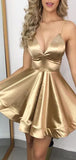 Short Prom Dresses, A-line Cheap Popular Gold Yellow V-Neck Homecoming Dresses, HD018