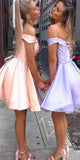 Short Satin Simple Off the Shoulder Homecoming Dresses HD001