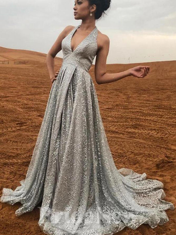 Silver A-line Popular Giltter Shiny Elegant Long Women Evening Prom Dresses PD832
