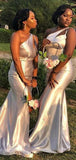 Silver One Shoulder Sexy Mermaid Long Bridesmaid Dresses, Wedding Guest Dress BD086