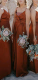 Simple Beach Burnt Orange Spaghetti Straps Bridesmaid Dresses BD101