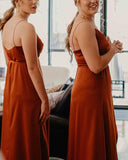 Simple Beach Burnt Orange Spaghetti Straps Bridesmaid Dresses BD101