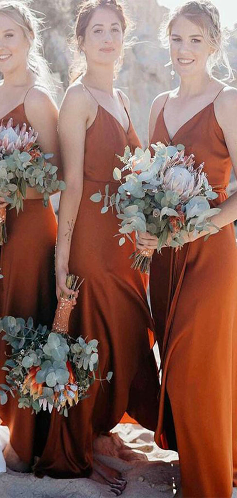 Simple Beach Burnt Orange Spaghetti Straps Bridesmaid Dresses BD101 bridalsew Simple Beach Burnt Orange Spaghetti Straps Bridesmaid Dresses BD101 bridalsew