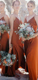 Simple Beach Burnt Orange Spaghetti Straps Bridesmaid Dresses BD101