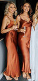 Simple Burnt Orange Elegant Formal Long Bridesmaid Dresses BD121