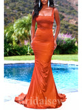 Simple Burnt Orange Modest Elegant Popular Long Mermaid Party Evening Prom Dresses PD961
