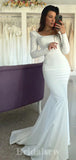 Simple Elegant Mermaid Long Sleeves Romantic Satin Beach Vintage Long Wedding Dresses WD364