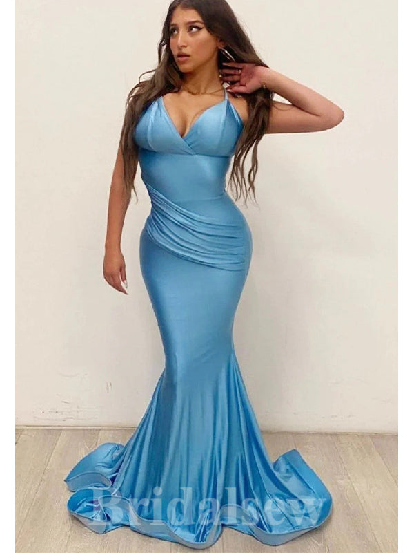 Simple Mermaid Modest Straps Best Long Elegant Evening Prom Dresses PD1028