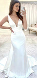 Simple Mermaid V-Neck Princess Garden Beach Vintage Long Wedding Dresses, Bridal Gown WD442