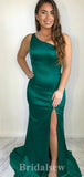 Simple One Shoulder Green Elegant Mermaid Formal Long Evening Prom Dresses PD1054