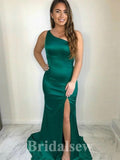 Simple One Shoulder Green Elegant Mermaid Formal Long Evening Prom Dresses PD1054