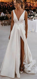 Simple Satin A-line Beach Modest Long Wedding Dresses WD070