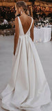 Simple Satin A-line Beach Modest Long Wedding Dresses WD070