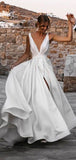 Simple Satin A-line Beach Modest Long Wedding Dresses WD070