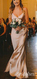 Simple Spaghetti Straps Champagne Prom Dress with Slit BD063