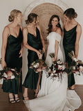 Simple Spaghetti Straps Green Beach Elegant Long Formal Bridesmaid Dresses BD139