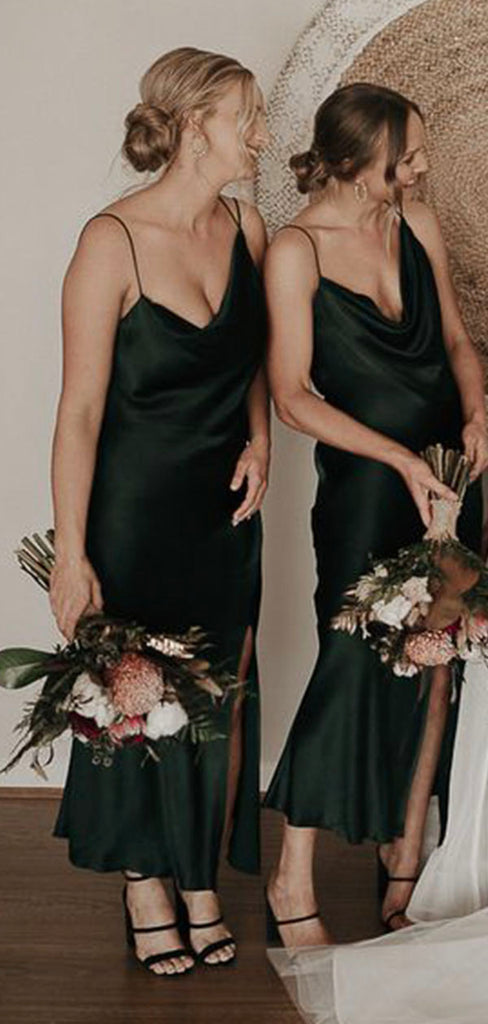 Simple Spaghetti Straps Green Beach Elegant Long Formal Bridesmaid Dresses BD139