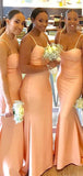 Simple Spaghetti Straps Mermaid Long Formal Bridesmaid Dresses BD093